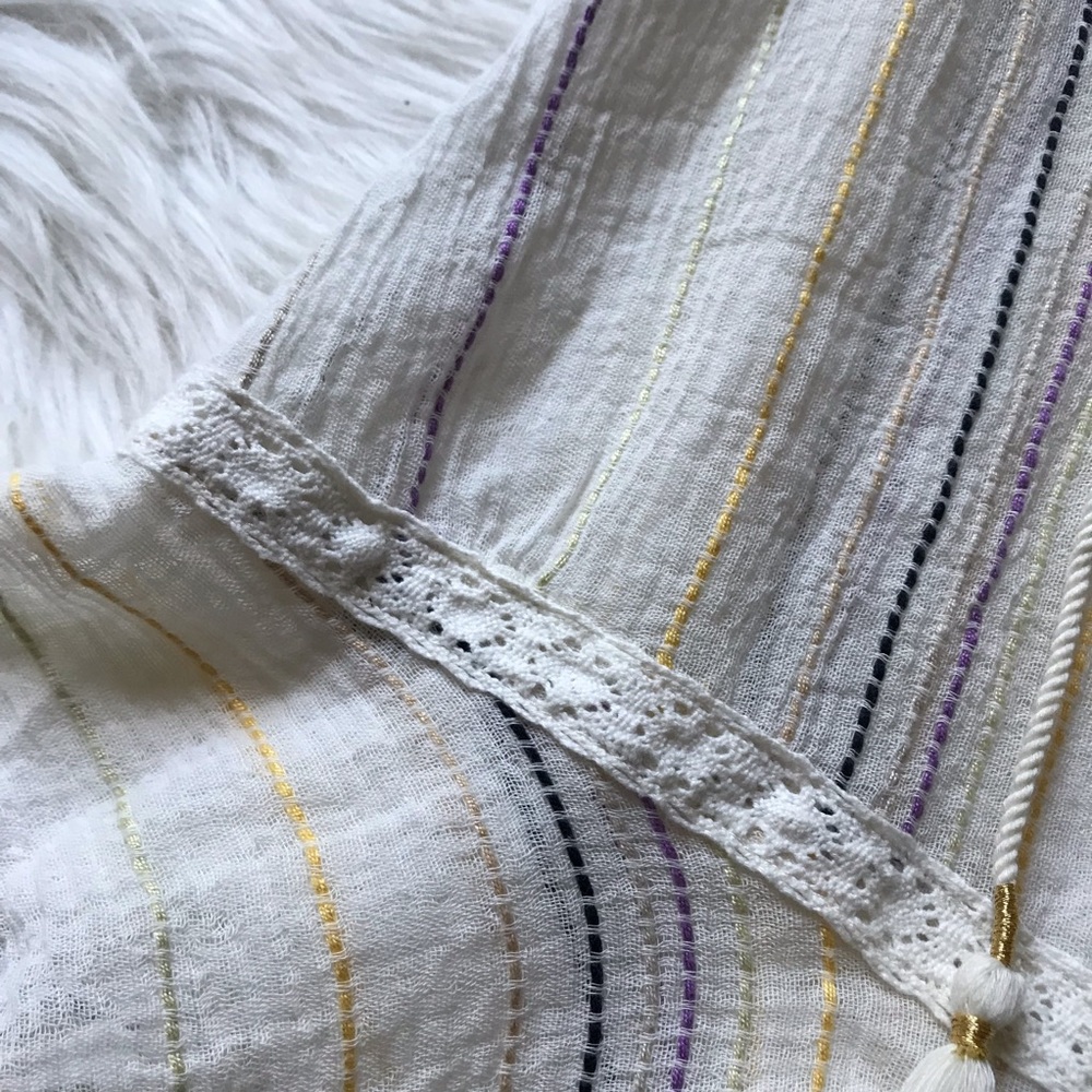 NWT Michael Stars Beach Stripe Lace Flounce Top - Picture 7 of 8